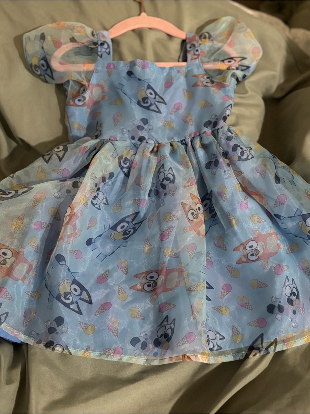 H&M Light Blue Cartoon Print Puff Sleeve Dress
